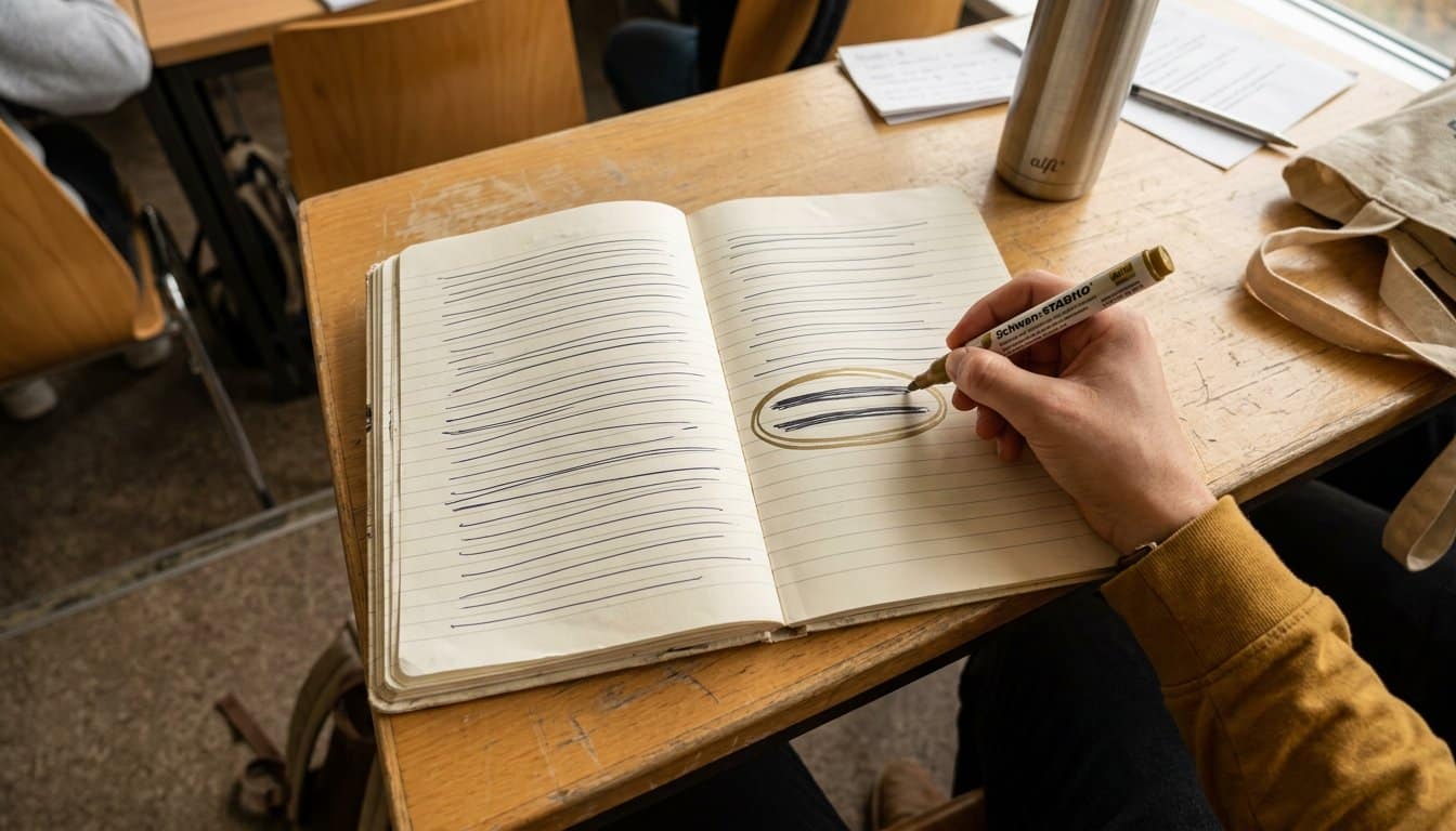 Notizbuch mit einer Liste, aus der zwei Punkte markiert werden